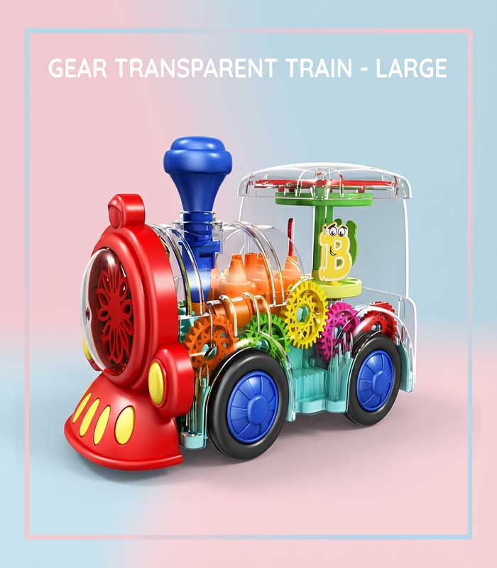 COVER-IMAGE Transparent Bump & Go Gear Train Toy with 3D Lights, Music, and Moving Mechanical Gears – Large - FS088 - Image 1