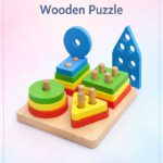Montessori-Inspired 4-Column Wooden Shape Sorter & Color Stacking Puzzle – 16-Piece Educational Geometric Learning Set for Toddlers - FS097