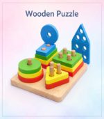 Montessori-Inspired 4-Column Wooden Shape Sorter & Color Stacking Puzzle – 16-Piece Educational Geometric Learning Set for Toddlers - FS097