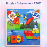 Kids' 4-in-1 Wooden Vehicle Jigsaw Puzzle - Submarine & Transportation Theme - FS091
