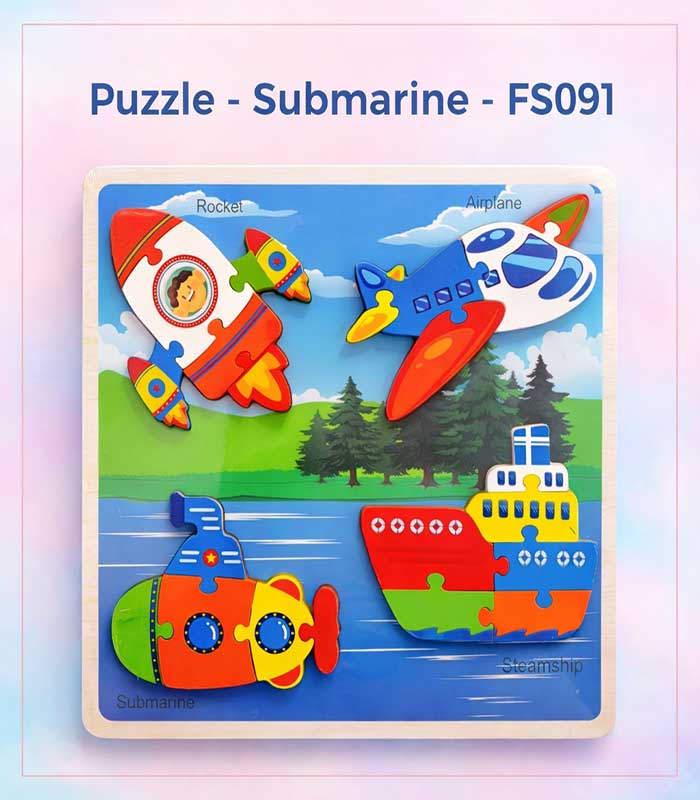 COVER-IMAGE Kids' 4-in-1 Wooden Vehicle Jigsaw Puzzle - Submarine & Transportation Theme - FS091 - Image 1