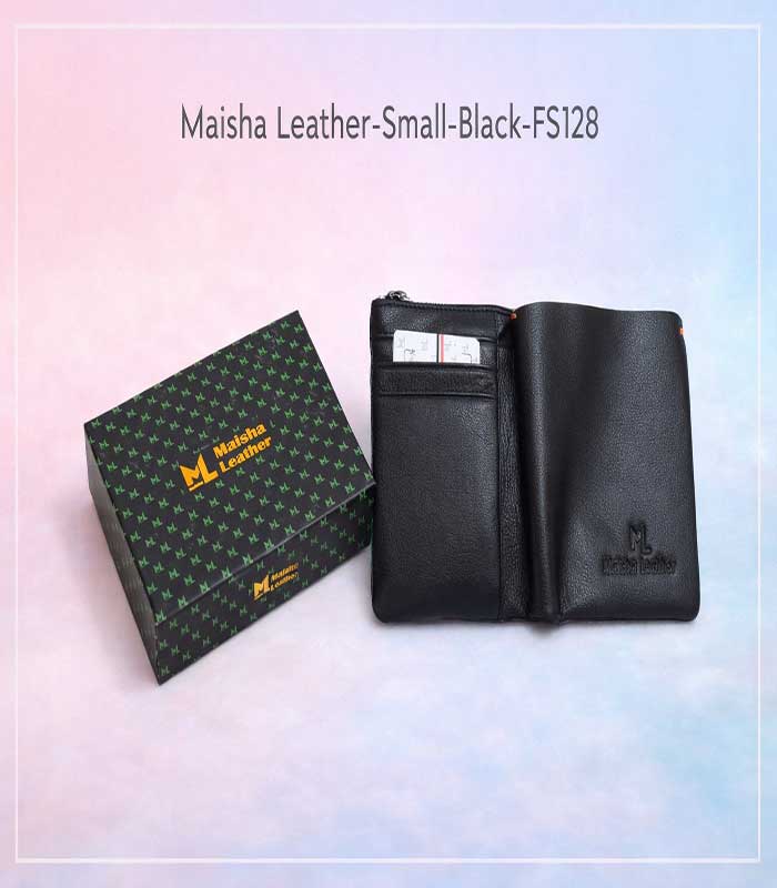 COVER-IMAGE Maisha Leather Small Black – Premium Genuine Leather Bifold Wallet - FS128 - Image 1