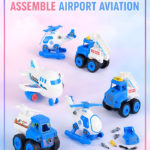 DIY Assemble Airport Aviation Play Set – 4-in-1 Take-Apart Engineering Vehicle & Aircraft Kit for Kids