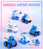 DIY Assemble Airport Aviation Play Set – 4-in-1 Take-Apart Engineering Vehicle & Aircraft Kit for Kids