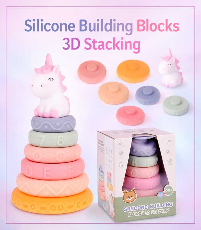 COVER Premium Silicone Montessori Stacking Rings – Educational Teether & 3D Building Blocks for Infants - Image 1