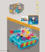 Transparent Gear Tank Toy for Kids – 360° Rotating Turret with Dynamic LED Lights, Mechanical Motion & Musical Sound Effects - Image 3