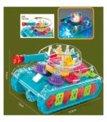 Transparent Gear Tank Toy for Kids – 360° Rotating Turret with Dynamic LED Lights, Mechanical Motion & Musical Sound Effects - Image 4