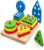 Montessori-Inspired 4-Column Wooden Shape Sorter & Color Stacking Puzzle – 16-Piece Educational Geometric Learning Set for Toddlers - FS097 - Image 2