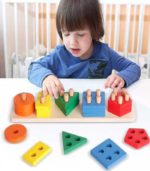 Montessori-Inspired 4-Column Wooden Shape Sorter & Color Stacking Puzzle – 16-Piece Educational Geometric Learning Set for Toddlers - FS097 - Image 4