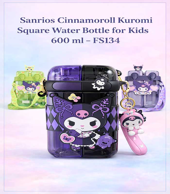 COVER-IMAGE Sanrio Kuromi & Cinnamoroll Dual-Compartment Square Water Bottle for Kids (600ml) – FS134 - Image 1