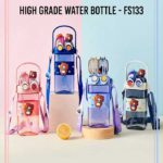 "Double-Sip" Cute Bear Square Water Bottle with Dual Straws & Carry Strap - FS133