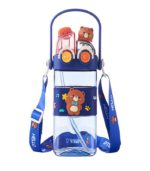 "Double-Sip" Cute Bear Square Water Bottle with Dual Straws & Carry Strap - FS133 - Image 2