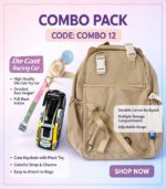 Adventure-Ready Canvas Backpack with Die-Cast Racing Car & Plush Keychain - Combo 12 - Image 12