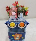 "Double-Sip" Cute Bear Square Water Bottle with Dual Straws & Carry Strap - FS133 - Image 3