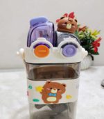 "Double-Sip" Cute Bear Square Water Bottle with Dual Straws & Carry Strap - FS133 - Image 5