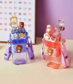 "Double-Sip" Cute Bear Square Water Bottle with Dual Straws & Carry Strap - FS133 - Image 6