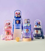 "Double-Sip" Cute Bear Square Water Bottle with Dual Straws & Carry Strap - FS133 - Image 8