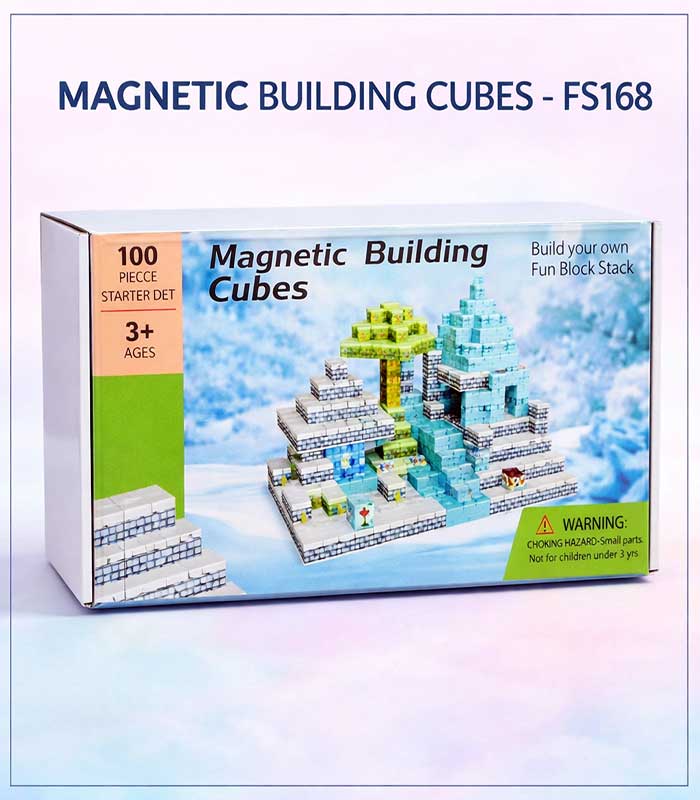 20260303_1224_Image-Generation_remix_01kjs5wr4teenaeytkj0hq3cba Toylogy 100-Piece Magnetic Building Cubes – Arctic Winter Wonderland STEM Construction Set for Kids 3+ - FS168 - Image 1