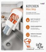 Kitchen Mini Mop – Compact One-Hand Self-Squeezing Sponge Mop for Counters, Tiles, Floors & More