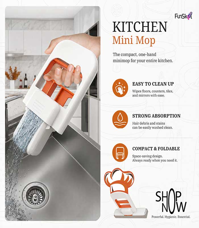 Kitchen - 1 Kitchen Mini Mop – Compact One-Hand Self-Squeezing Sponge Mop for Counters, Tiles, Floors & More - Image 1